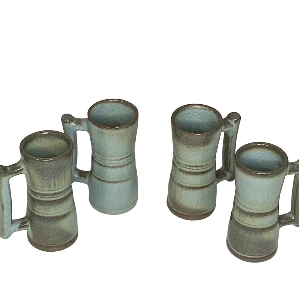 Frankoma Pottery mid‎ century modern 26DC Prairie Green expresso Set of 4 Mugs